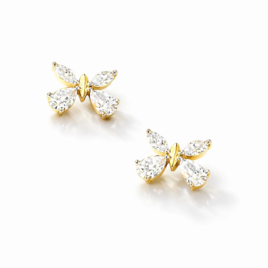 ISHQNAIN Women's Premium Gold Tone Finish Crystal Butterfly Stud Earrings, Romantic Symbolic Gift
