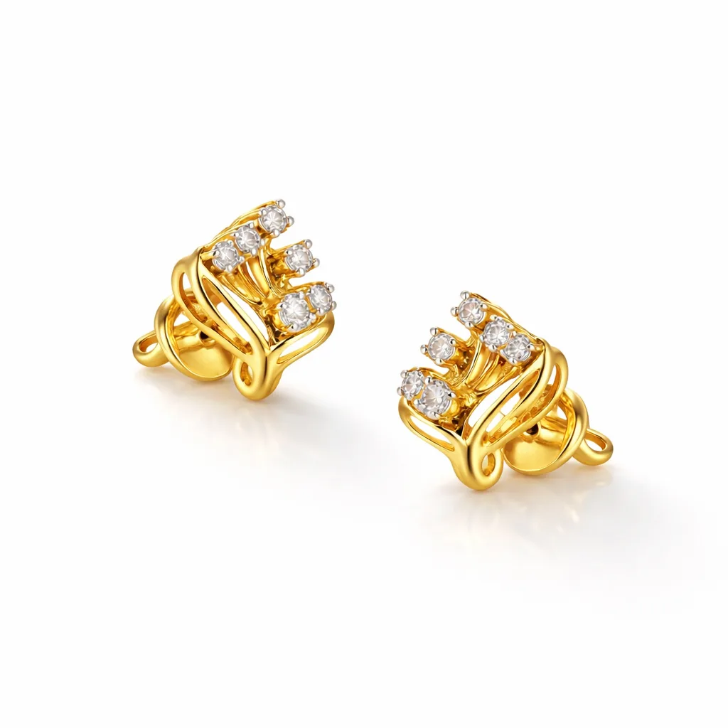 ISHQNAIN Women's Premium Gold Tone Finish Crystal Fan Stud Earrings, Vintage Art Deco Romantic Gift