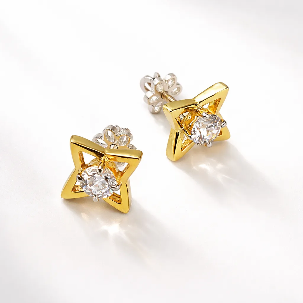 ISHQNAIN Women's Premium Gold Tone Finish Celestial Star Stud Earrings, Solitaire Crystal Gift