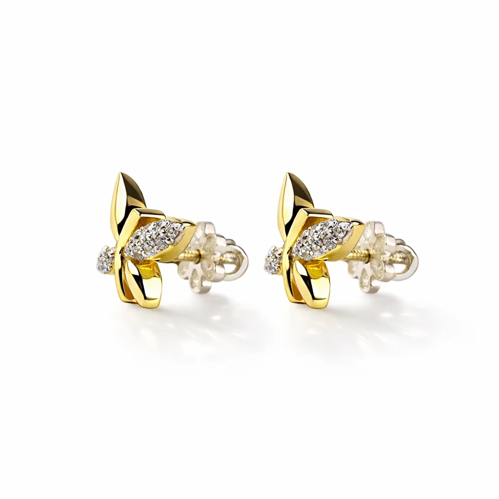 ISHQNAIN Women's Premium Gold Tone Finish Half-Pavé Butterfly Stud Earrings, Romantic Crystal Gift