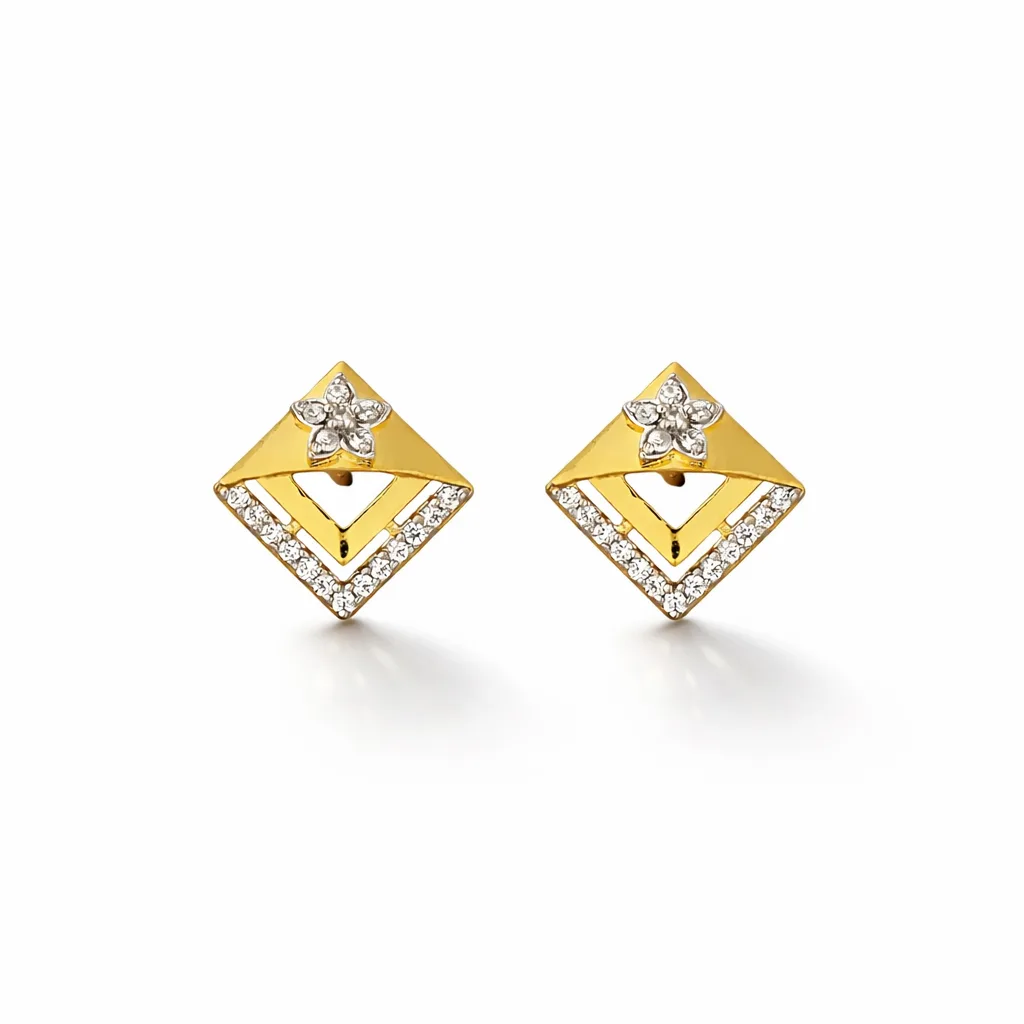 ISHQNAIN Women's Premium Gold Tone Finish Geometric Floral Envelope Stud Earrings, Modern Romantic Gift