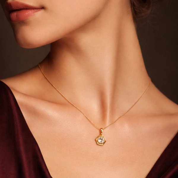 ISHQNAIN Women's Premium Gold Tone Finish Crystal Bloom Pendant Necklace, Romantic Floral Gift