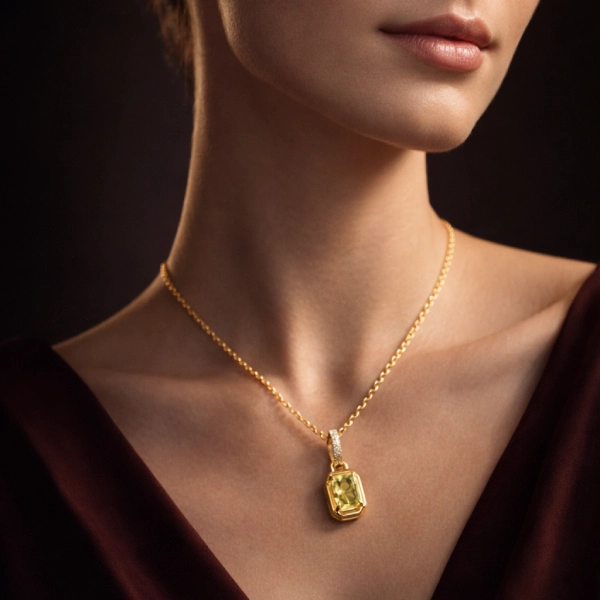 ISHQNAIN Women's Premium Gold Tone Finish Crystal Heart Solitaire Necklace, Romantic Pendant Gift