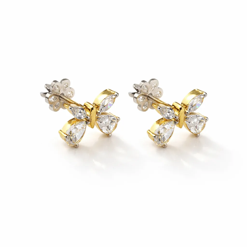 ISHQNAIN Women's Premium Gold Tone Finish Crystal Butterfly Stud Earrings, Romantic Symbolic Gift