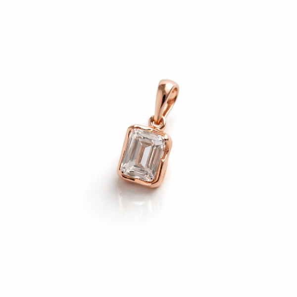 ISHQNAIN Women's Premium Gold Tone Finish Emerald-Cut Crystal Solitaire Necklace, Timeless Romantic Gift