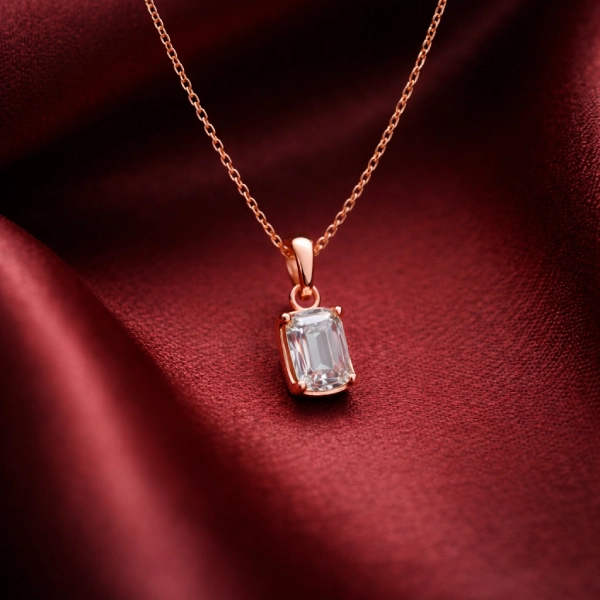 ISHQNAIN Women's Premium Gold Tone Finish Emerald-Cut Crystal Solitaire Necklace, Timeless Romantic Gift