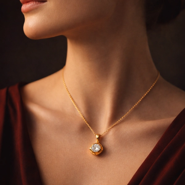 ISHQNAIN Women's Premium Gold Tone Finish Crystal Bloom Pendant Necklace, Romantic Floral Gift