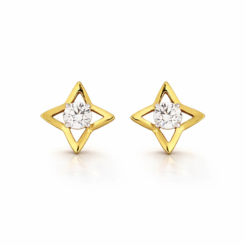 ISHQNAIN Women's Premium Gold Tone Finish Celestial Star Stud Earrings, Solitaire Crystal Gift