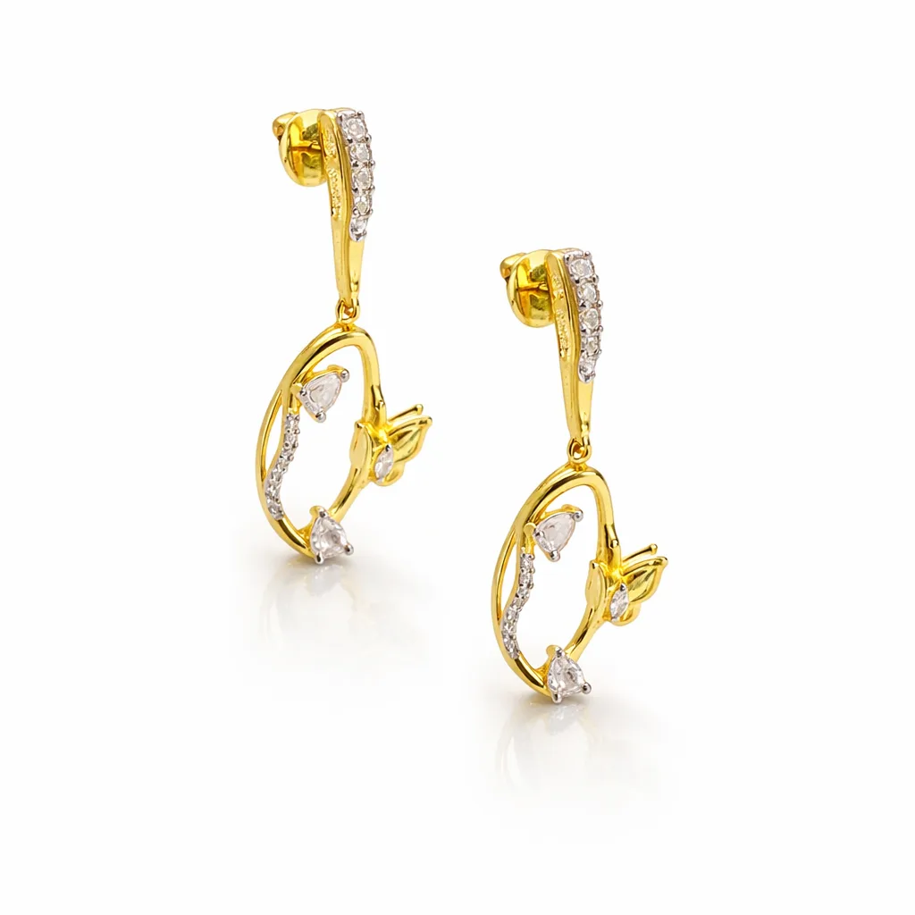 ISHQNAIN Women's Premium Gold Tone Finish Butterfly Oval Drop Earrings, Romantic Statement Gift
