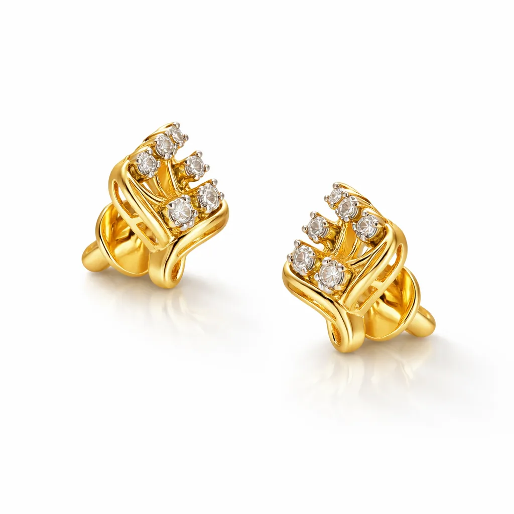 ISHQNAIN Women's Premium Gold Tone Finish Crystal Fan Stud Earrings, Vintage Art Deco Romantic Gift